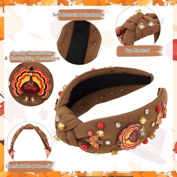 Thanksgiving Headband Rhinestone Turkey Fall Holiday Party Accessory main image 5